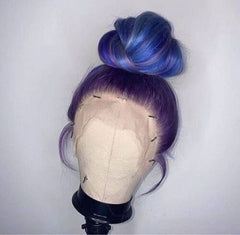 Long Straight Lace Front Wig Purple Ombre Blue Synthetic Hair Wigs Cosplay Party