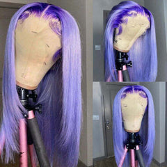 Long Straight Lace Front Wig Gradient Purple Synthetic Hair Wigs Cosplay Party