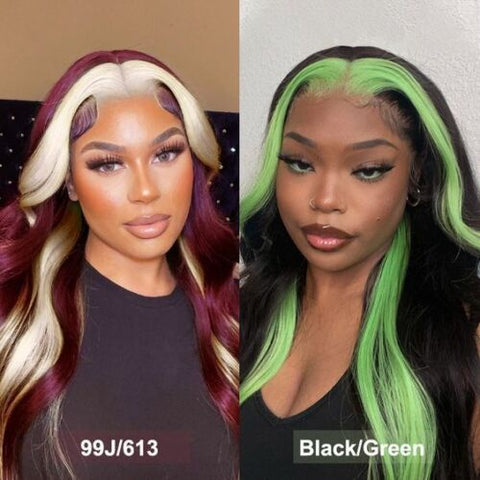 Long Wavy Lace Front Wig Burgundy Blonde Black Green Highlight Synthetic Wigs