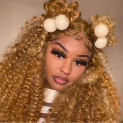 Long Afro Curly Lace Front Wig Golden Brown Synthetic Wigs Glueless Party Soft