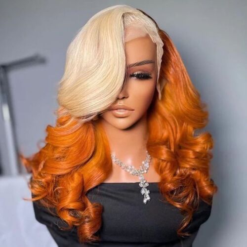 Long Body Wavy Lace Front Wig Blonde Gradient Ginger Orange Synthetic Wigs Fiber