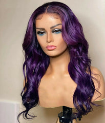Lady Ombre Colored Body Wave Purple Wig Lace Front T part Wig Synthetic Hair Wig
