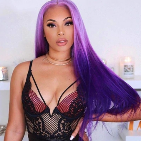 Women Sexy Long Straight Ombre Purple Wig T Lace Front Wig Glueless Full Wig