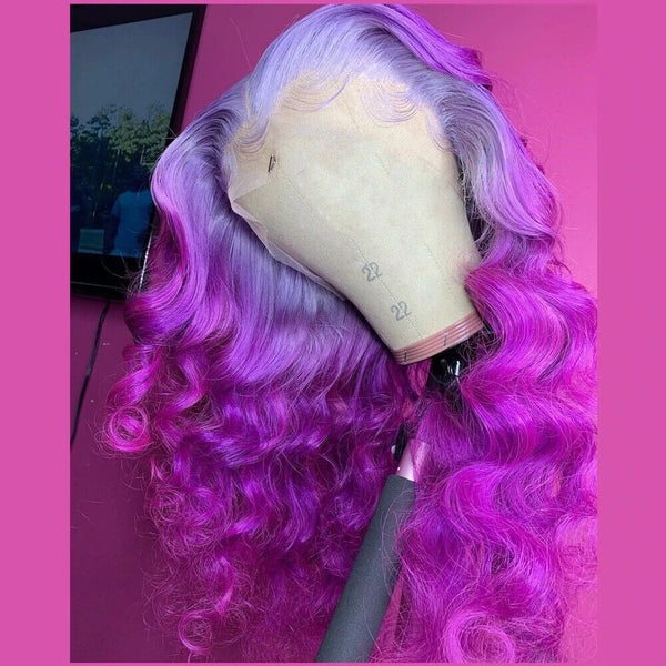 Lace Front Ombre Purple Pink Wig Long Wavy Purple Wig Pink Wig Synthetic Hair