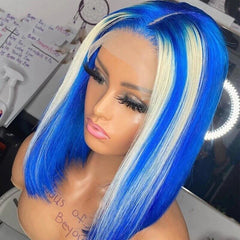 Short 13X4 T Lace Front Bob Wig Highlight Blond Blue Bob Wig Synthetic Hair Bob Wig