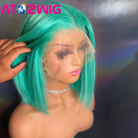 13*4*1 Lace Front Wig Short Lace Green Bob Wig Synthetic Green Bob Wig Heat Safe
