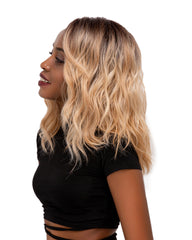 Lace Front Synthetic Hair Wigs Ombre Brown Blonde Color Natural Wave Side Part 12'' Short Bob Lace Frontal Wig For Women