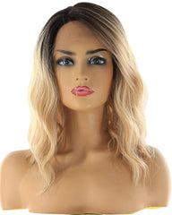 Lace Front Synthetic Hair Wigs Ombre Brown Blonde Color Natural Wave Side Part 12'' Short Bob Lace Frontal Wig For Women