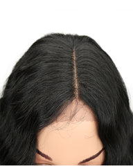 Long Black Deep Wave High Temperature Fiber Middle Part 30 Inch 150% Heavy Density Lace Front Synthetic Wigs
