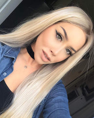 Ombre Blonde Glueless Lace Front Wigs Dark Roots  Long Natural Straight Heat Resistant Synthetic Hair 24inch