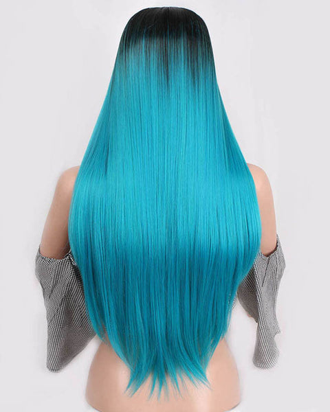 Ombre Blue Green Straight Long Synthetic Wigs For Women Black Pink Wigs 24 inch can be Cosplay Wigs Heat Resistant I's a wig