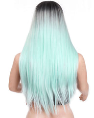 Ombre Blue Green Straight Long Synthetic Wigs For Women Black Pink Wigs 24 inch can be Cosplay Wigs Heat Resistant I's a wig