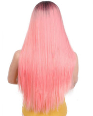 Ombre Blue Green Straight Long Synthetic Wigs For Women Black Pink Wigs 24 inch can be Cosplay Wigs Heat Resistant I's a wig