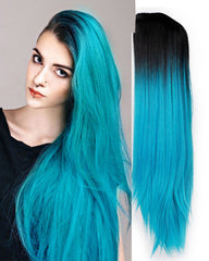 Ombre Blue Green Straight Long Synthetic Wigs For Women Black Pink Wigs 24 inch can be Cosplay Wigs Heat Resistant I's a wig