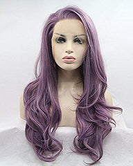 Long Wave Synthetic Glueless Hair Replacement Wigs Purple Lace Front Wig For Women 24inch