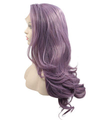 Long Wave Synthetic Glueless Hair Replacement Wigs Purple Lace Front Wig For Women 24inch