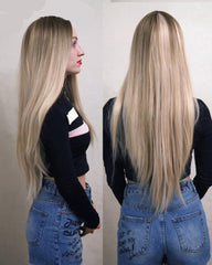 Long Straight Hair High Density Synthetic Wig For Women Ombre Blonde Natural Hair Female Wig