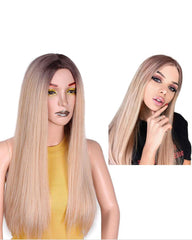 Long Straight Synthetic Wig Mixed Brown and Blonde Long Wigs for White /Black Women Middle Part Nature Wigs