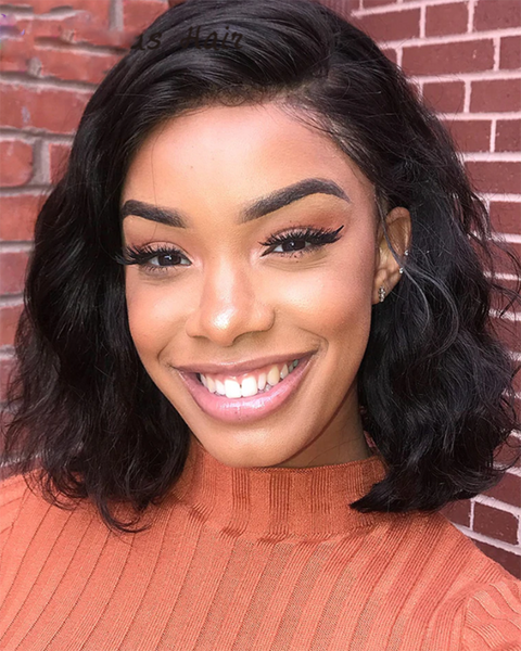 Lace Front Human Hair Wigs Black Women Glueless Brazilian Remy Hair Body Wavy Short Bob Wigs Full End With Baby Hair