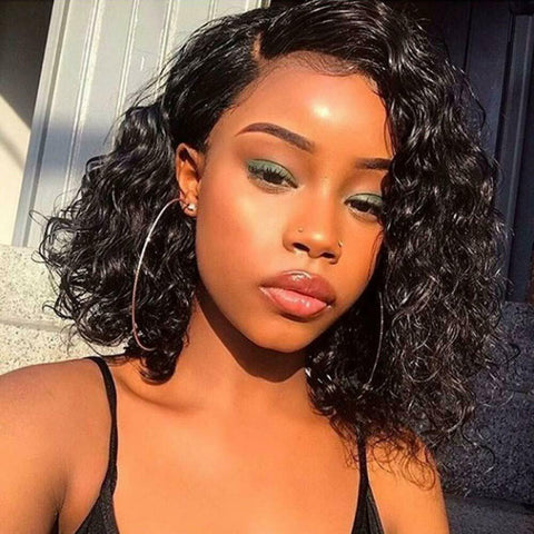 4*2 Lace Front Wigs Water Wave Curly Wig for Women Side Part Synthetic Natural Hairlin