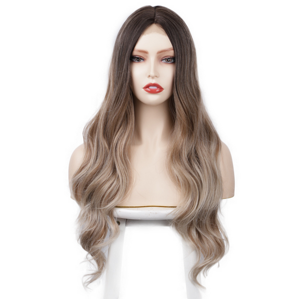 4*2 Lace Front Wig Long Wavy Full Wigs Ombre Blonde Brown root Synthetic Wigs