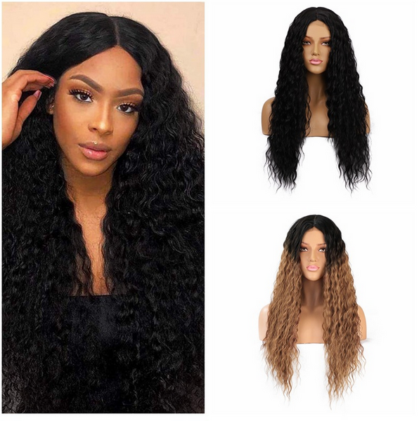 4*2 Lace Front Wig Black Wavy Synthetic Wigs Wave Wig Middle Part Soft
