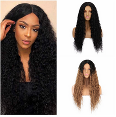 4*2 Lace Front Wig Black Wavy Synthetic Wigs Wave Wig Middle Part Soft