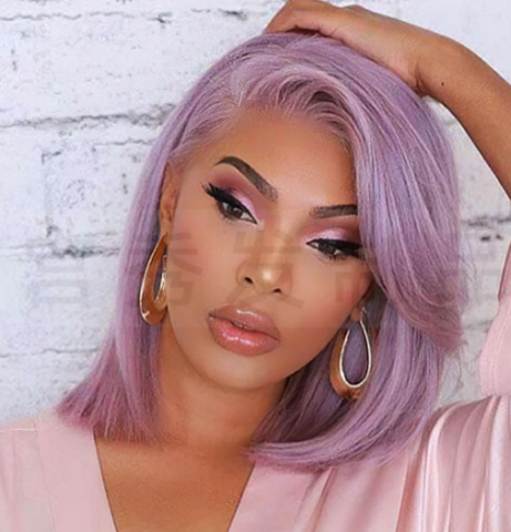4"*2" Lace Front Wigs Synthetic Hair Purple Bob Short Straight Heat Safe Wigs for Women