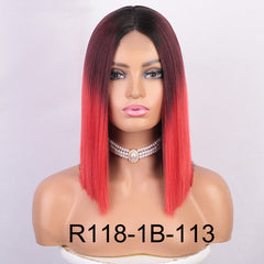 Short Bob Straight 4*2 Lace Front Wig Dark Roots Ombre Red Synthetic Hair Wigs