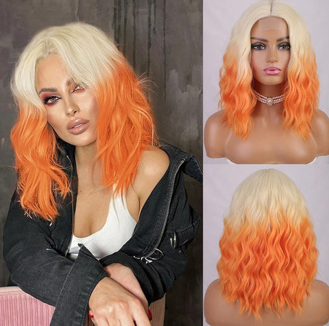 Short Synthetic Lace Front Wigs for Women Blonde Orange Shoulder Length Heat Resistant Wig for Daily Party Use