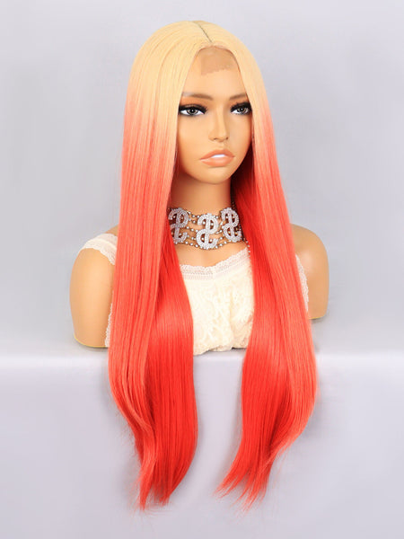 Fashion Long Straight Ombre Color Lace Front Wigs 4x2 Lace Cosplay Synthetic Wig
