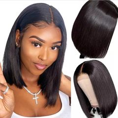 Short Black Bob Straight Wig 13×4 T Part Lace Front Human Hair Wigs Middle Part