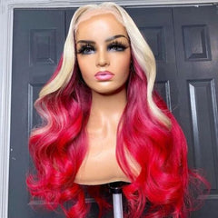 Long Wave 4X4 Lace Front Human Hair Wigs Finger Blonde Red Wig Natural Looking