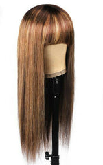 16 inch Human Hair Wig Honey Blonde Brown Non Lace Wigs With Bangs Ombre color