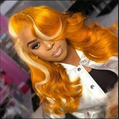 Sexy Yellow Orange Ombre Lace Front Wigs Body Wave Synthetic Heat Resistant Hair