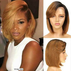 Short Blonde Straight Bob Cut Wig L Part Lace Front Brazilian Human Hair Wigs