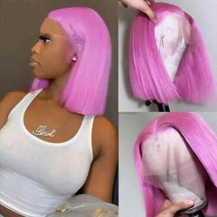 Purple Pink Bob 100% Human Hair Lace Front Wigs 13X5x1 T Part Pre Plucked 10inch