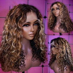 150% Density Long Brown Blonde Mix Lace Front Human Hair Wig Baby Hair Glueless