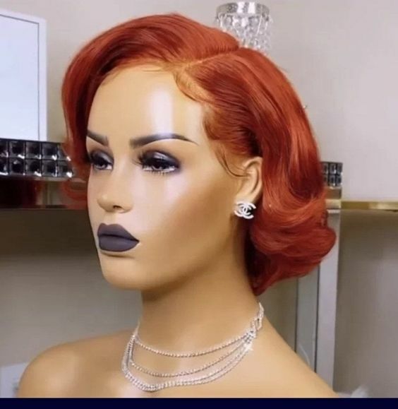 Brazilian Short Wave 13×4 T Part Lace Front Human Hair Wig Glueless Orange Soft
