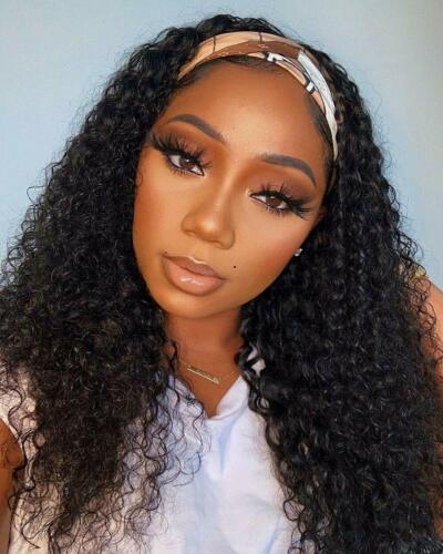 HeadBand Wig Curly Human Hair Wig None Lace Front Wigs for Black Women Deep Wave
