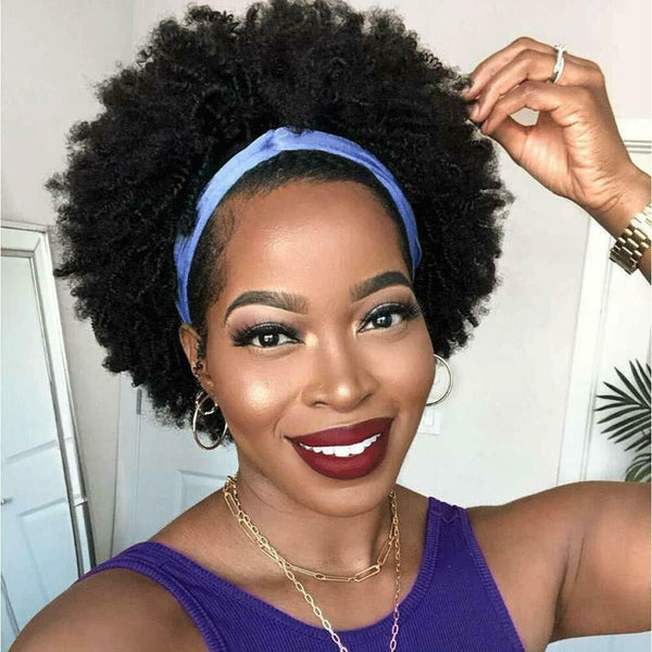 Headband Wig Human Hair Short Afro Kinky Curly Headband Wigs for Black Women