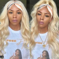 Human Hair Headband Wigs Straight Highlights Blonde Body Wave