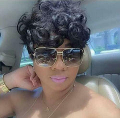 Human Hair Wig 8" Women Short Black Curly Pixie Cut Wig Non Lace US STOCK