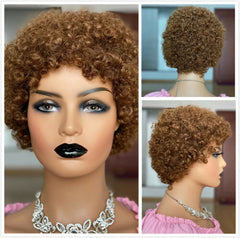 Pixie Cut Wig Short Curly Human Hair Wigs No Lace Heat Safe Brown For Woman Wigs