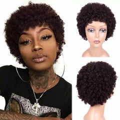 Short Afro Wigs 100% Human Hair Wig Afro Kinky Curly Natural Looking None Lace