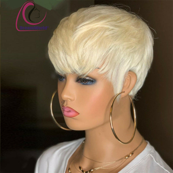 Fashion Blonde Human Hair Wigs Short Pixie Cut Wig None Lace Natural Soft Hair