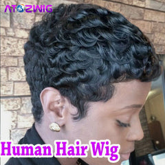 Affordable Brazilian Human Hair Wigs for Women Short Curly Wavy Pixie Hair Wig