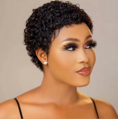 Women Pixie Cut Wig Short Wave Real Human Hair Wig No Lace Wig Natural Hairline