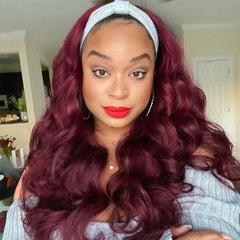 14'' Headband Wig Human Hair Body Wave 99J Burgundy Red Wigs Glueless None Lace