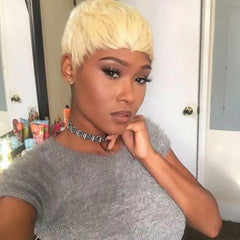Short Pixie Cut Wigs stylish for Women Honey Blonde 100% Human Hair Full Wigs